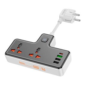 Сетевой фильтр HOCO AC12A на 2 розетки + 3 USB + USB-C, 30W, кабель 1м, 220В