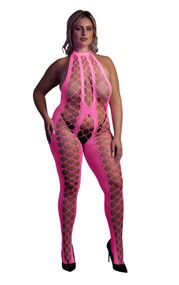 Бодістокінг - Ouch! Bodystocking With Halterneck Pink, XL/4XL