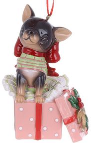 Фігурка декоративна підвісна "Чіхуахуа з подарунком" 7х10см