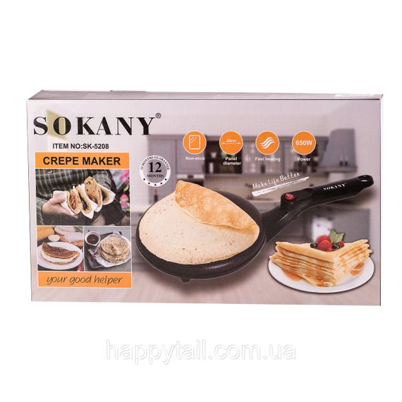 Сковорода блинная электрическая с антипригарным покрытием диаметр 20 см Sokany 650 Вт SK5208 | Зображення 5