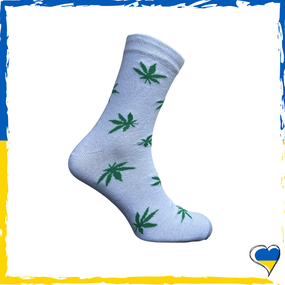 Шкарпетки чоловічі принт Конопля. Шкарпетки з приколами. Носки принт білі 40-45