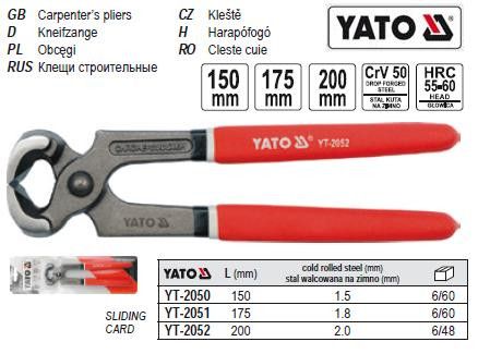 Клещи YATO Польща клищи будивельни 7" l=175 мм YT-2051