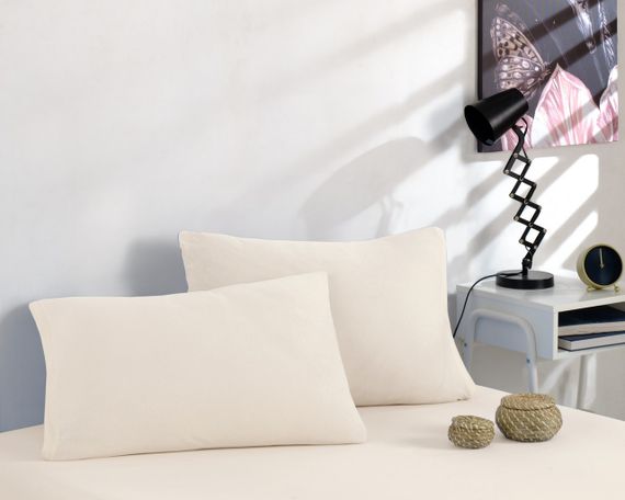 Простынь 90x200см трикотаж (джерси) на резинке с наволочками Кремовая | Зображення 1