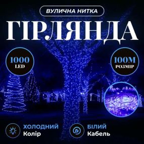 Гірлянда Різдвяна фея вулична 100 м 1000 LED білий провід Синій CF1000L100MWBL