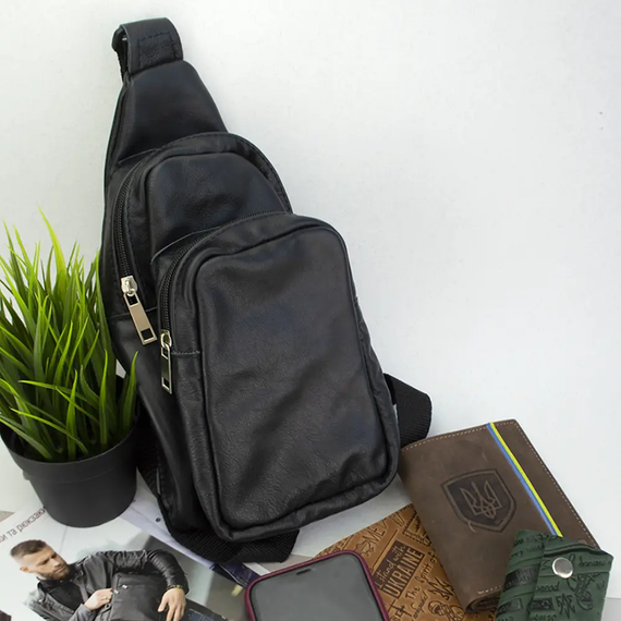 Сумка слінг для чоловіків, Чоловічі сумки через плече, Шкіряна сумка крос-боді крос-боді гладка DC-33 | Зображення 8