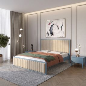 Односпальне дерев&#039;яне ліжко Mebigrand Відень Сіро-синій (S7010R90B)/Аляска 23 (Бежевий) 80х190 см (MBG-10457)