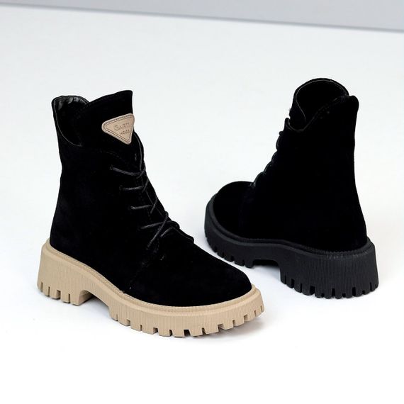 Круті зимові чорні черевики натуральна замша стильний декор | Зображення 8