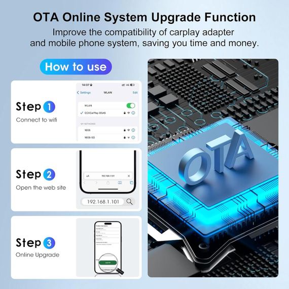 CarPlay бездротовий адаптер для iPhone iOS 10+, перехідник з дротового на бездротовий карплей для авто 2016+ з підсвіткою | Зображення 6