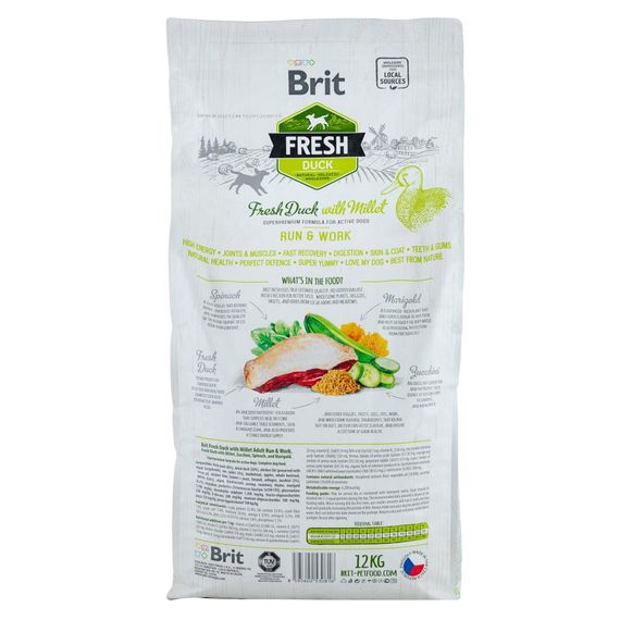 Корм сухий Brit Fresh Duck/Millet Active Run and Work для дорослих активних собак з качкою та пшоном 12 кг | Зображення 2