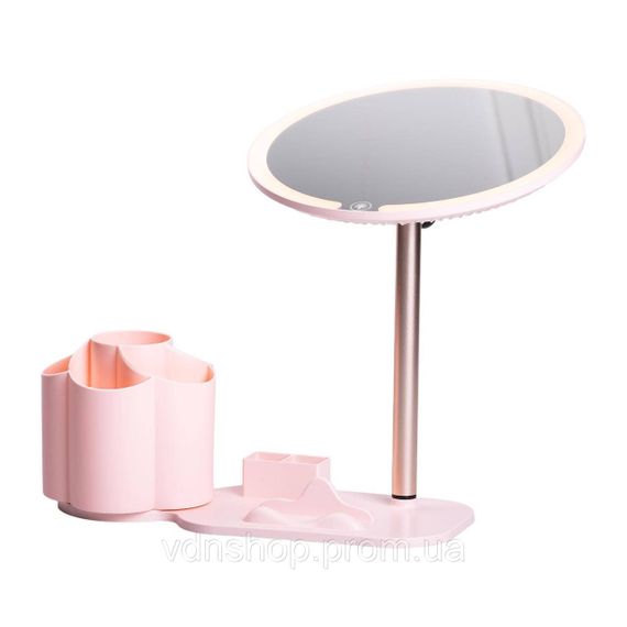 Зеркало для макияжа с подсветкой круглое настольное Ø21 см с подставкой Розовое HP-10-9AP | Зображення 5