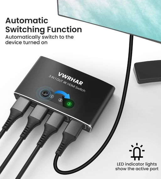 Switch hdmi 4k 3 входа 1 выход vwrhar 4k2301a | Зображення 1