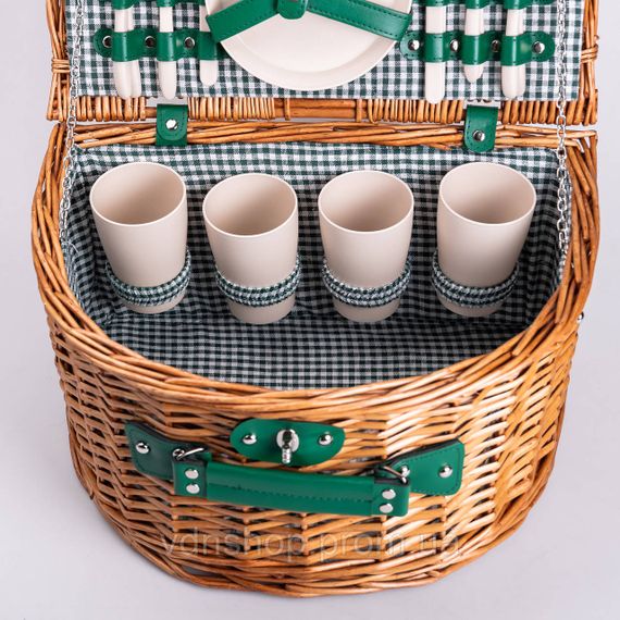 Кошик плетений для пікніка з посудом на 4 персони 41х31х22 см набір посуду туристичний для кемпінгу HP-ZQ-2 | Зображення 3