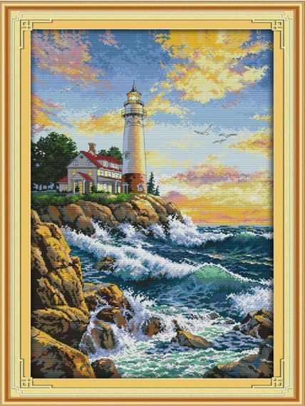 Набір для вишивання хрестиком по нанесеному на канву схемі "The lighthouse (2)". AIDA 14CT printed, 44*65 см