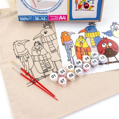 Набор для творчества Rosa Talent екосумка-розмальовка, Funny Birds, 38х42 см (4823098543534) | Зображення 3