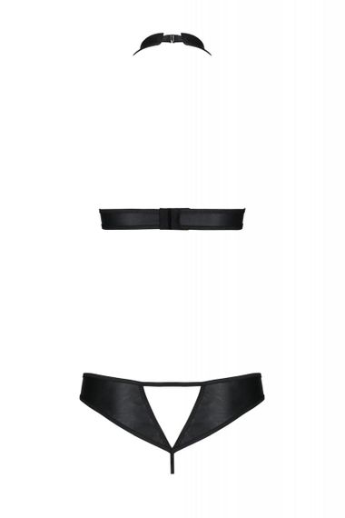 Комплект із екошкіри Passion MALWIA SET with Open Bra 6XL/7XL black, топ та трусики з люверсами Sex Aura | Зображення 3