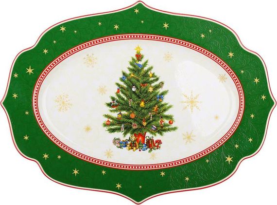 Блюдо порцелянове "Christmas Story" 35х25см, овальне, зелений з білим