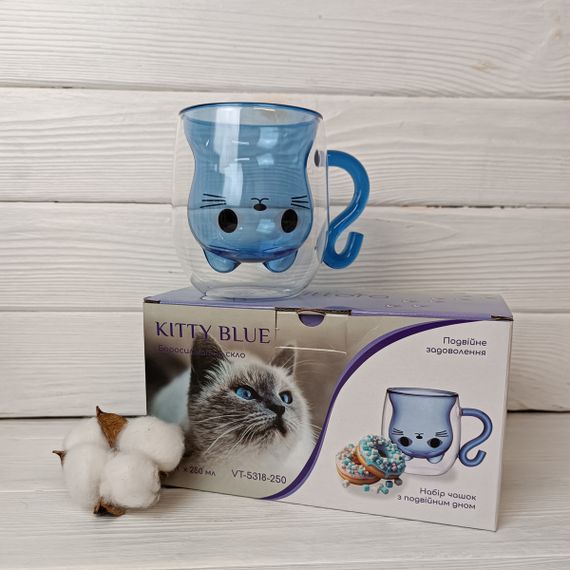 Набір чашок VT-5318-250 KITTY BLUE з подвійним дном 2 шт. 250мл Vittora | Зображення 2