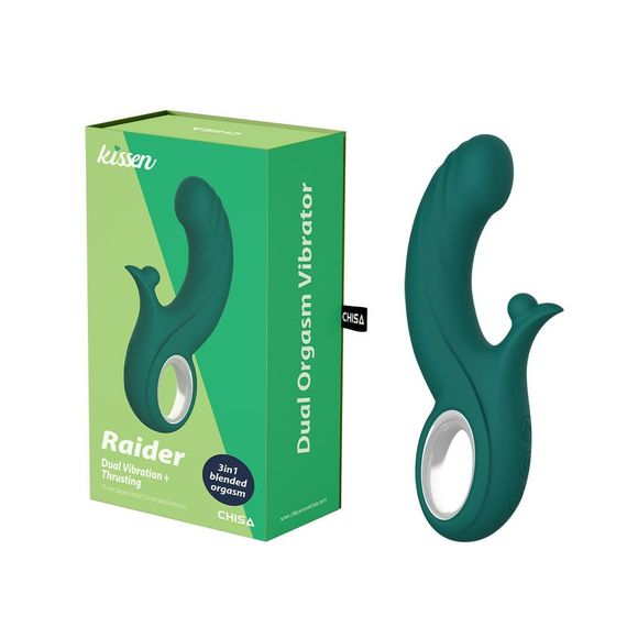 Вибратор-кролик Chisa Kissen Raider с фрикциями, зеленый, 20.3 см х 3.7 см sexstyle