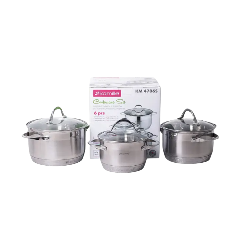 Набір каструль 6 пр (каструлі 1,8/2,3/3,3 л) неіржавка сталь 7-шарове дно 4706S KAMILLE