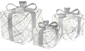 Набір декоративних подарунків - 3 коробки 15х20см, 20х25см, 25х30см з LED-підсвіткою, білий зі сріблом