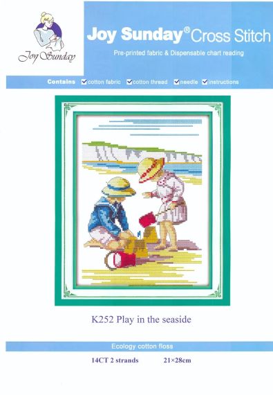 Набір для вишивання за нанесеною на канву схемою "Play in the seaside". AIDA 14CT printed, 21*28 см | Зображення 1
