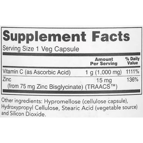 Вітамін C Protocol for Life Balance C-1000+Zinc-15 120 Veg Caps | Зображення 1