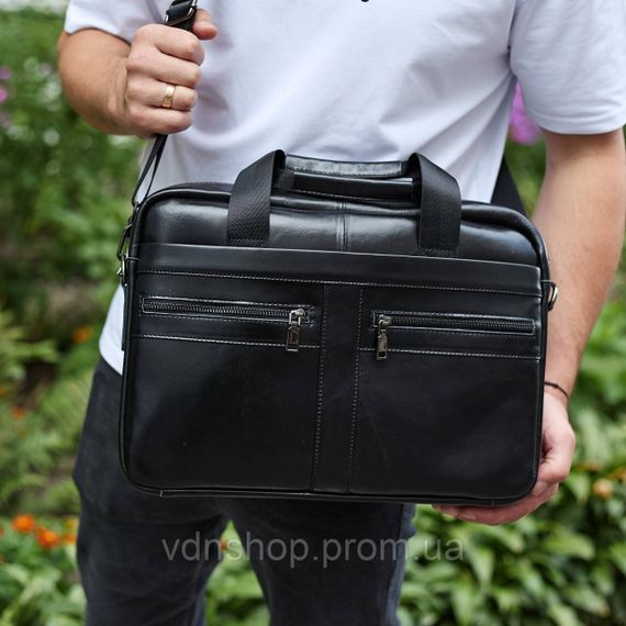 Чоловічий портфель для ноутбука 38х28х8, офісна шкіряна сумочка, міська чоловіча ділова сумка, чорна | Зображення 1