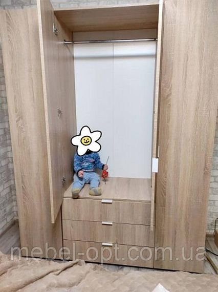 Распашной шкаф 4-х дверный для одежды Гелар 4 Doros цвет Дуб Сонома 155х49,5х203,4 см, 3 выдвижных ящика | Зображення 3