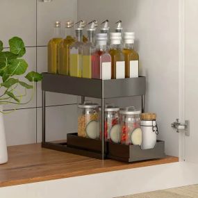 Органайзер двухуровневый с выдвижным ящиком для хранения и крючками