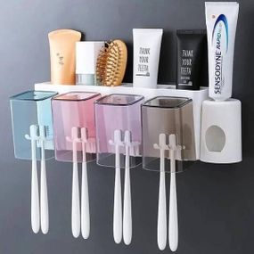 Тримач настінний для зубних щіток та зубної пасти + 4 склянки