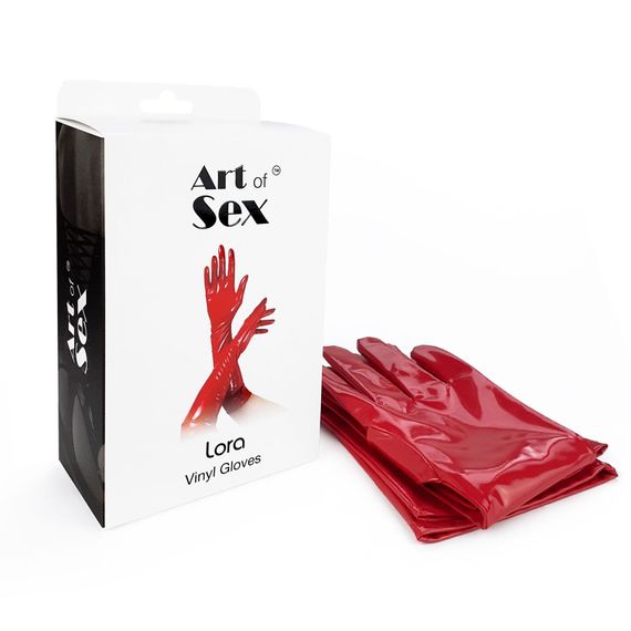 Глянсові вінілові рукавички Art of Sex - Lora, розмір L, колір Червоний | Зображення 1