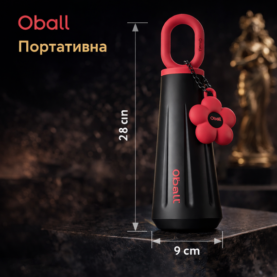 Термопляшка Oball "Кубок Богині Дофаміну" 450 мл із ручкою, подвійна стінка, неіржавка преміум сталь 316. Чорна | Зображення 3