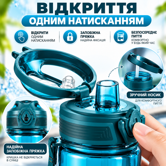 Бутылка для воды KANGZYUAN 650 мл спортивная с Tritan BPA-free, ударопрочная, с эргономичной крышкой и ремешком | Зображення 1