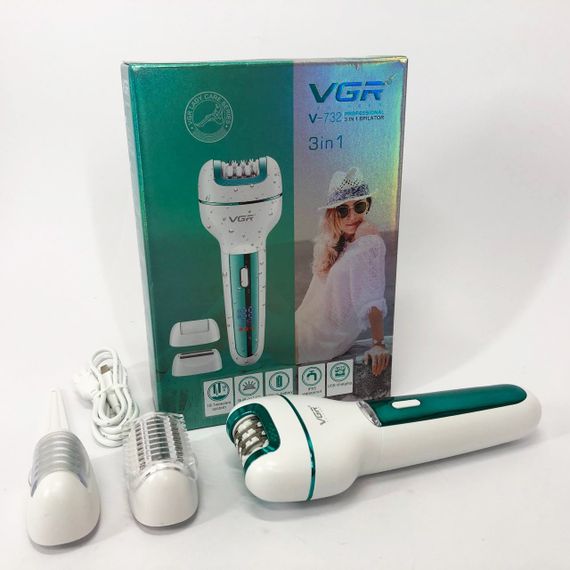 Жіночий бездротовий епілятор 3в1 VGR V-732 для ніг та зони бікіні з підсвічуванням та дисплеєм. Колір: зелений | Зображення 6