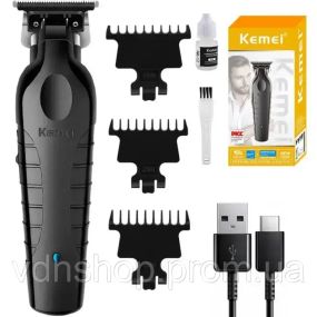 Акумуляторна машинка для стрижки + 3 насадки, USB, Kemei KM-2299