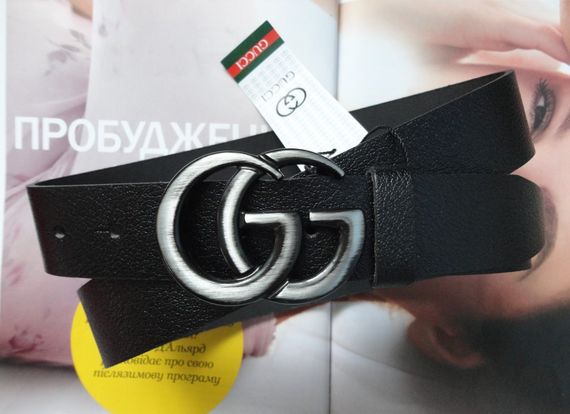 Женский ремень Gucci пряжка хром черный | Зображення 2