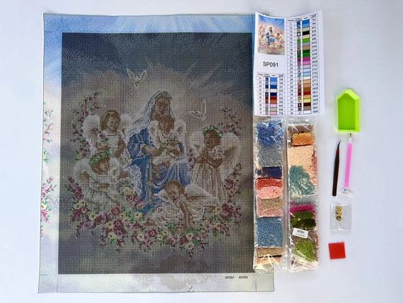 Алмазная мозаика Икона Дева Мария с ангелами 40х50 см ColorArt SP091 | Зображення 2