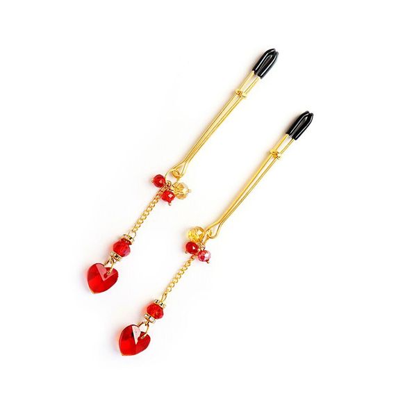 Затискачі для сосків Art of Sex – Crystal Heart Red, золото sexstyle