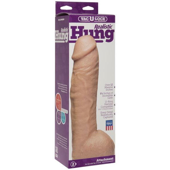 Фалоімітатор Doc Johnson Realistic Hung - Vanilla, Vac-U-Lock, діаметр 7 см | Зображення 2