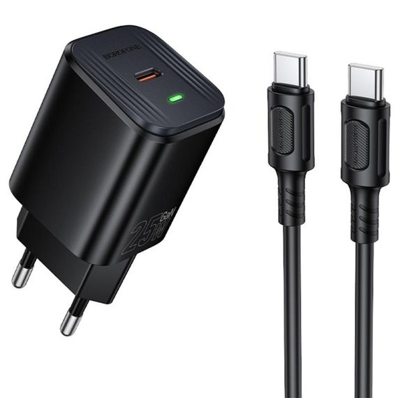 МЗП Borofone BAS84A Star PD25W (1USB-C) + кабель Type-C to Type-C Black
