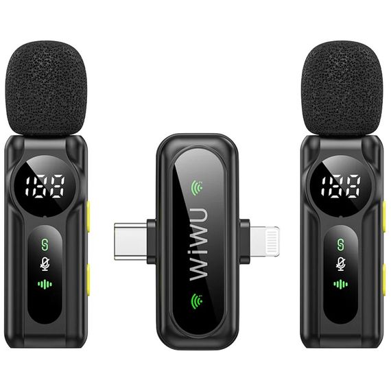 Петличный беспроводной микрофон WIWU WM007 Dual-mic (Lightning/Type-C) Black | Зображення 2