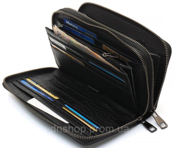 Черный кошелек-клатч на две молнии с фактурной натуральной кожи  Marco Coverna MCJP-5902B | Зображення 5