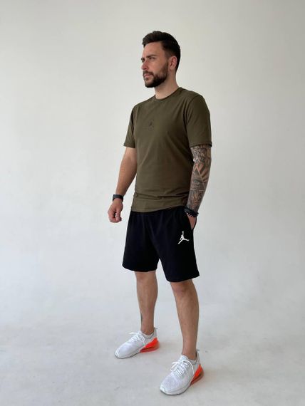 Мужской легкий летний костюм двойка с шортами, размер 52, цвет черный с хаки | Зображення 1