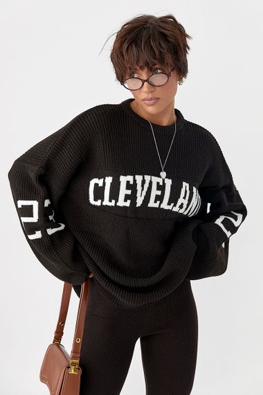 Оверсайз джемпер із крупної в'язки - темно-коричневий цвет, ONE SIZE (є розміри) | Зображення 3