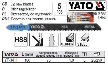 Набір полотно для електролобзика (метал) 8TPI l=100мм 5шт YATO-3411