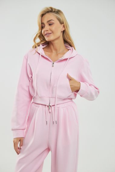 Однотонний спортивний костюм із худі з капюшоном і прямими штанами - пудра цвет, ONE SIZE (є розміри) | Зображення 2