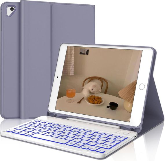 Чохол з магнітною Bluetooth клавіатурою для iPad 9.7”, iPad 5, 6 покоління, Pro, Air 1/2 з підсвіткою, тримачем стилуса лавандовий