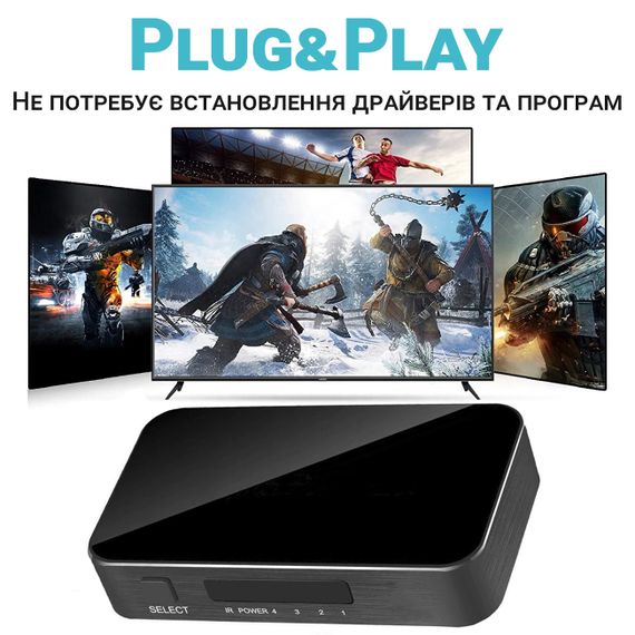 HDMI комутатор | світч на 4 порти Addap HVS-05, чотиринаправлений відео перемикач, 4К, Чорний | Зображення 3