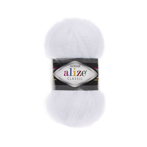 Пряжа Alize Mohair Classic 55 біла алізе мохер класік