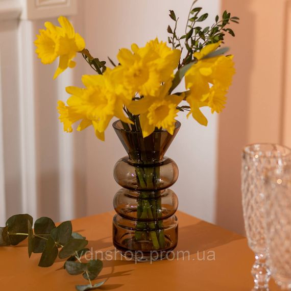 Ваза для цветов стекло 18 см декоративная ваза прозрачная для декора 650 мл Коричневая HP-10-15 | Зображення 2
